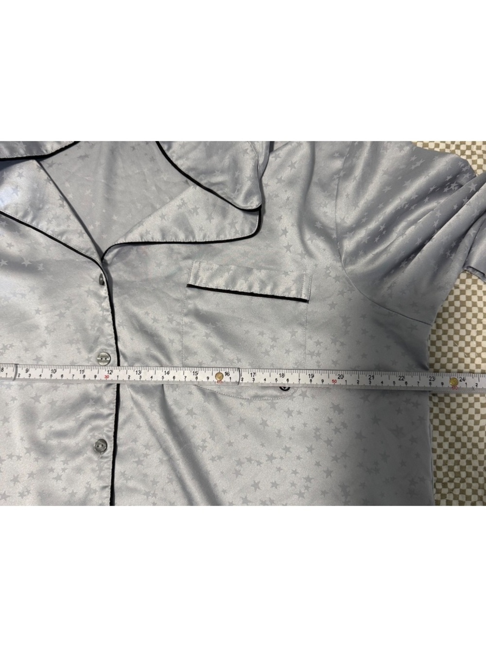 Victoria’s Secret Satin Pajama Top Star Print Blue Button Long Sleeve Size L - Picture 5 of 5